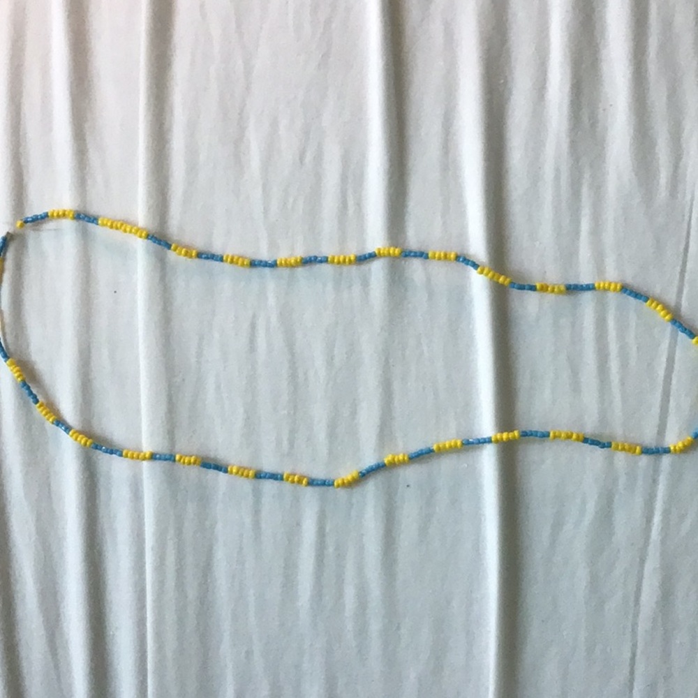 Blue and yellow beaded necklace